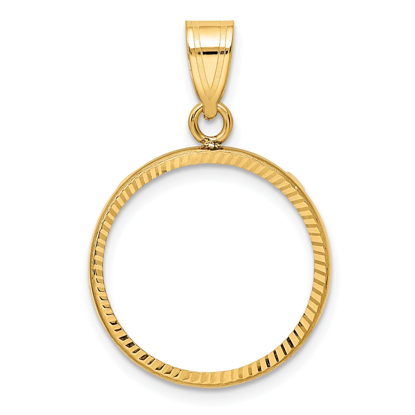 14K Yellow Gold Wideband Distinguished Coin Jewelry Polished And Diamond-Cut 18.0mm Prong Bezel Pendant