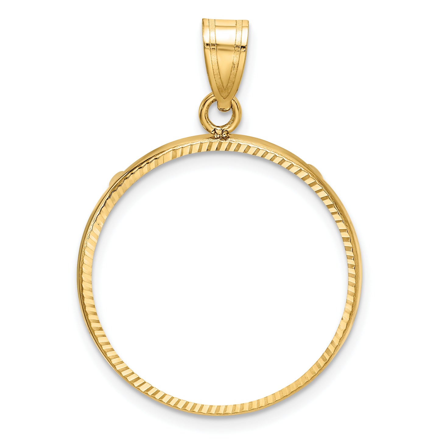 14K Yellow Gold Wideband Distinguished Coin Jewelry Polished And Diamond-Cut 22.0mm Prong Bezel Pendant