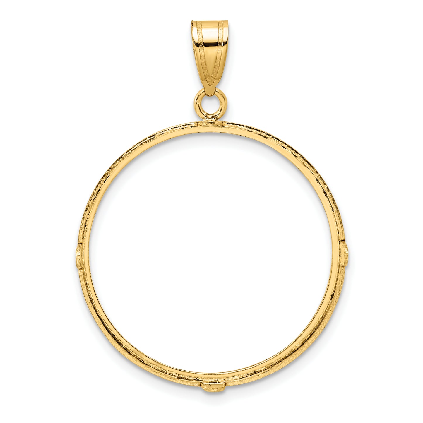 14K Yellow Gold Wideband Distinguished Coin Jewelry Polished And Diamond-Cut 27.0mm Prong Bezel Pendant