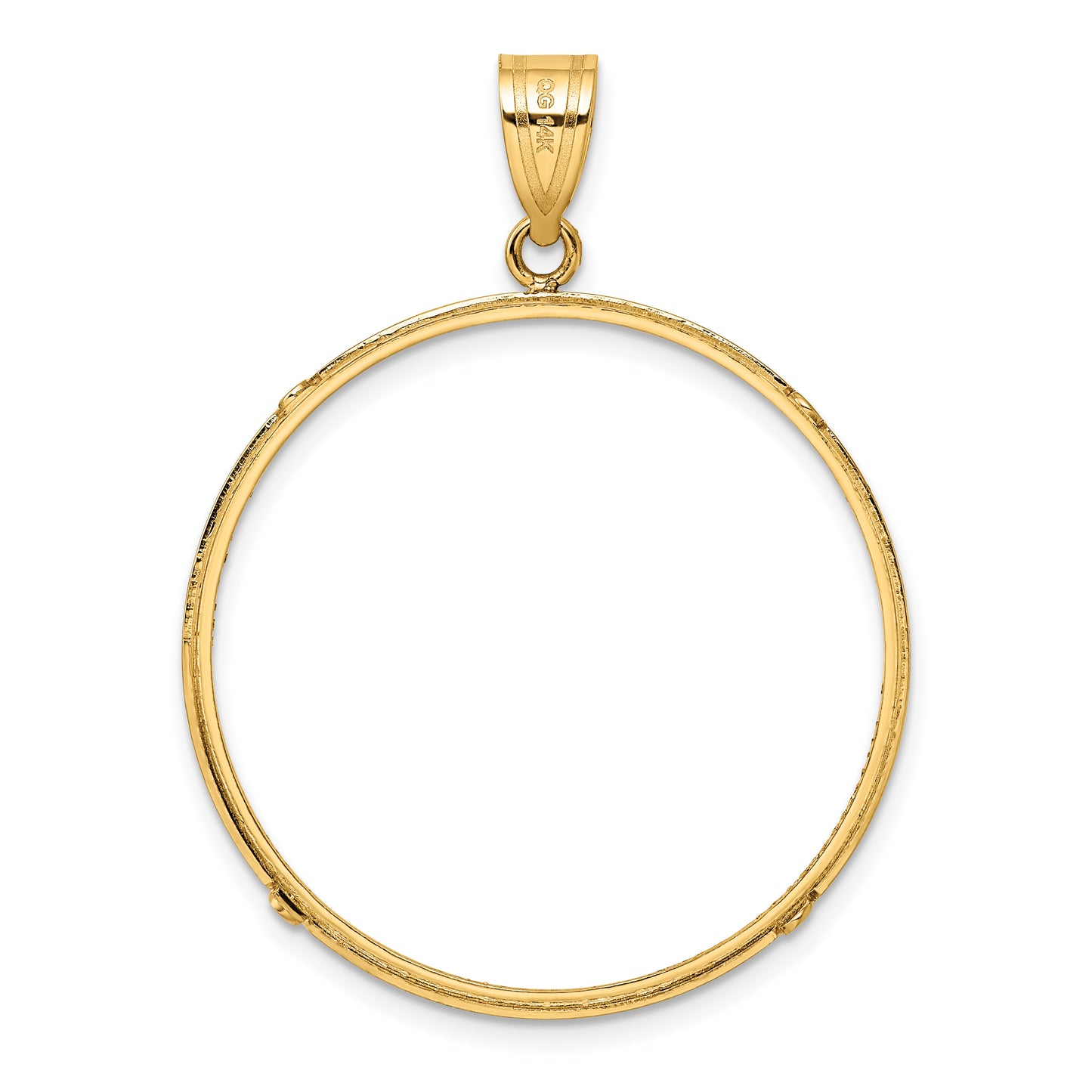 14K Yellow Gold Wideband Distinguished Coin Jewelry Polished And Diamond-Cut 32.0mm Prong Bezel Pendant