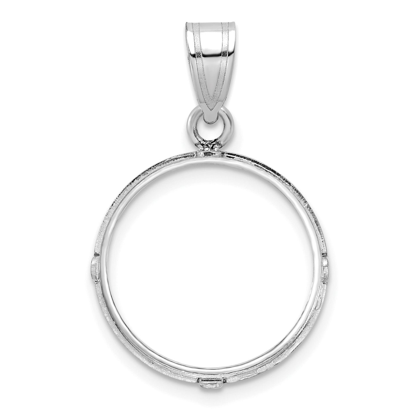 14K White Gold Wideband Distinguished Coin Jewelry Polished And Diamond-Cut 16.5mm Prong Bezel Pendant