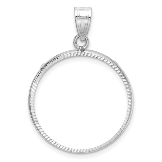 14K White Gold Wideband Distinguished Coin Jewelry Polished And Diamond-Cut 22.0mm Prong Bezel Pendant