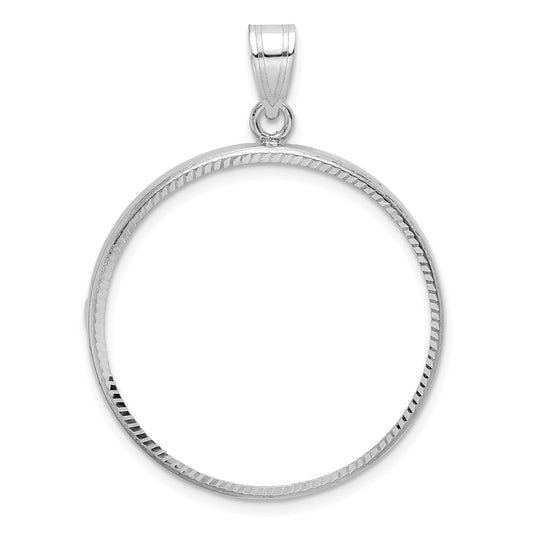 14K White Gold Wideband Distinguished Coin Jewelry Polished And Diamond-Cut 27.0mm Prong Bezel Pendant