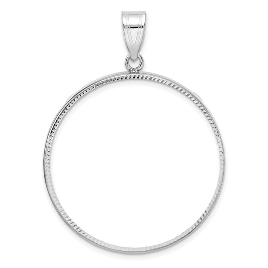 14K White Gold Wideband Distinguished Coin Jewelry Polished And Diamond-Cut 32.7mm Prong Bezel Pendant