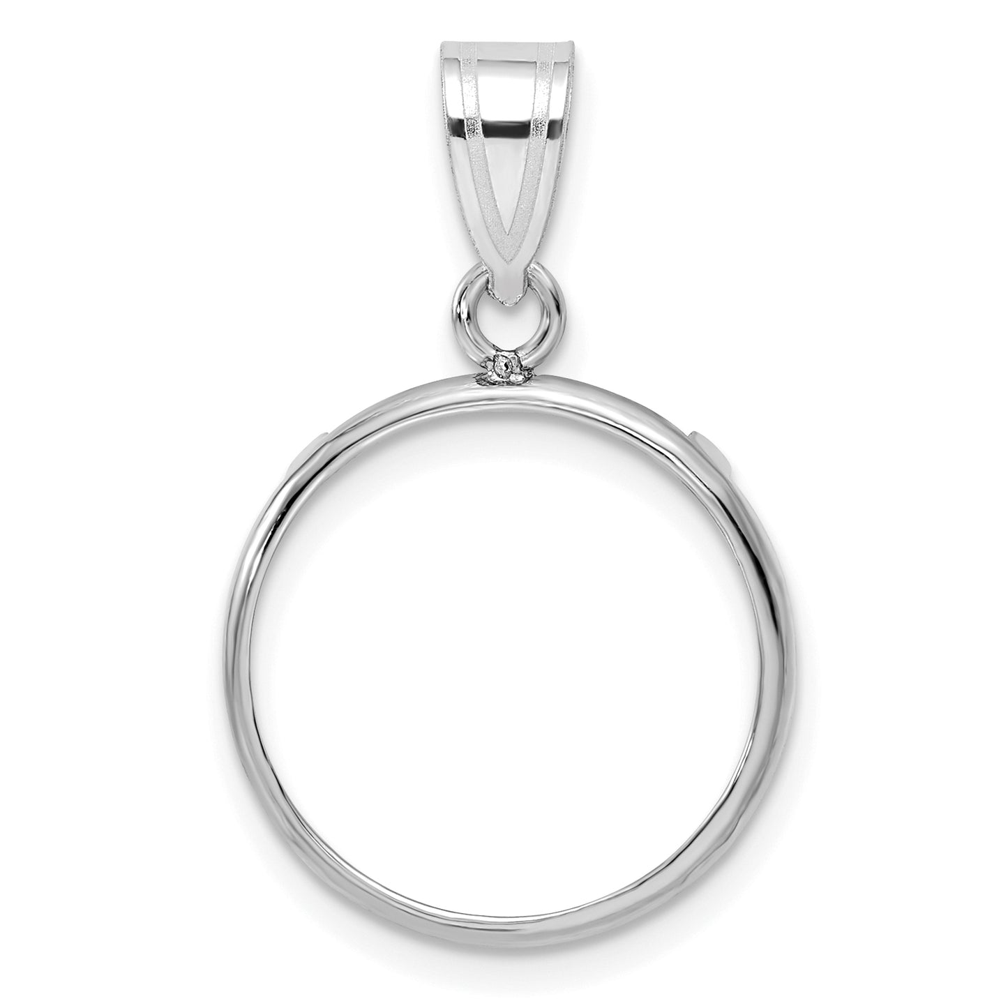 14K White Gold Wideband Distinguished Coin Jewelry Polished 16.5mm Prong Bezel Pendant