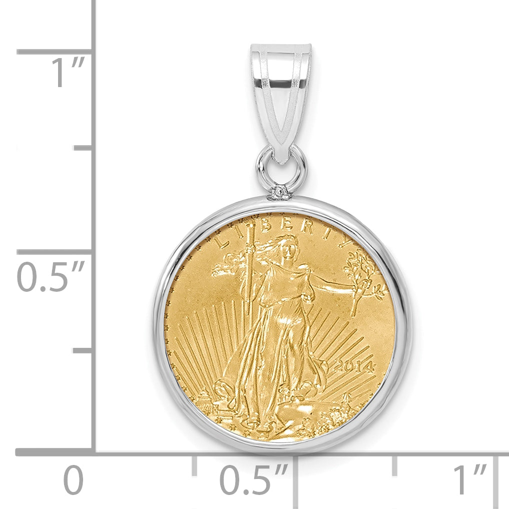 14K White Gold Wideband Distinguished Coin Jewelry Polished Mounted 1/10Oz American Eagle Prong Bezel Pendant