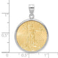 14K White Gold Wideband Distinguished Coin Jewelry Polished Mounted 1/4Oz American Eagle Prong Bezel Pendant