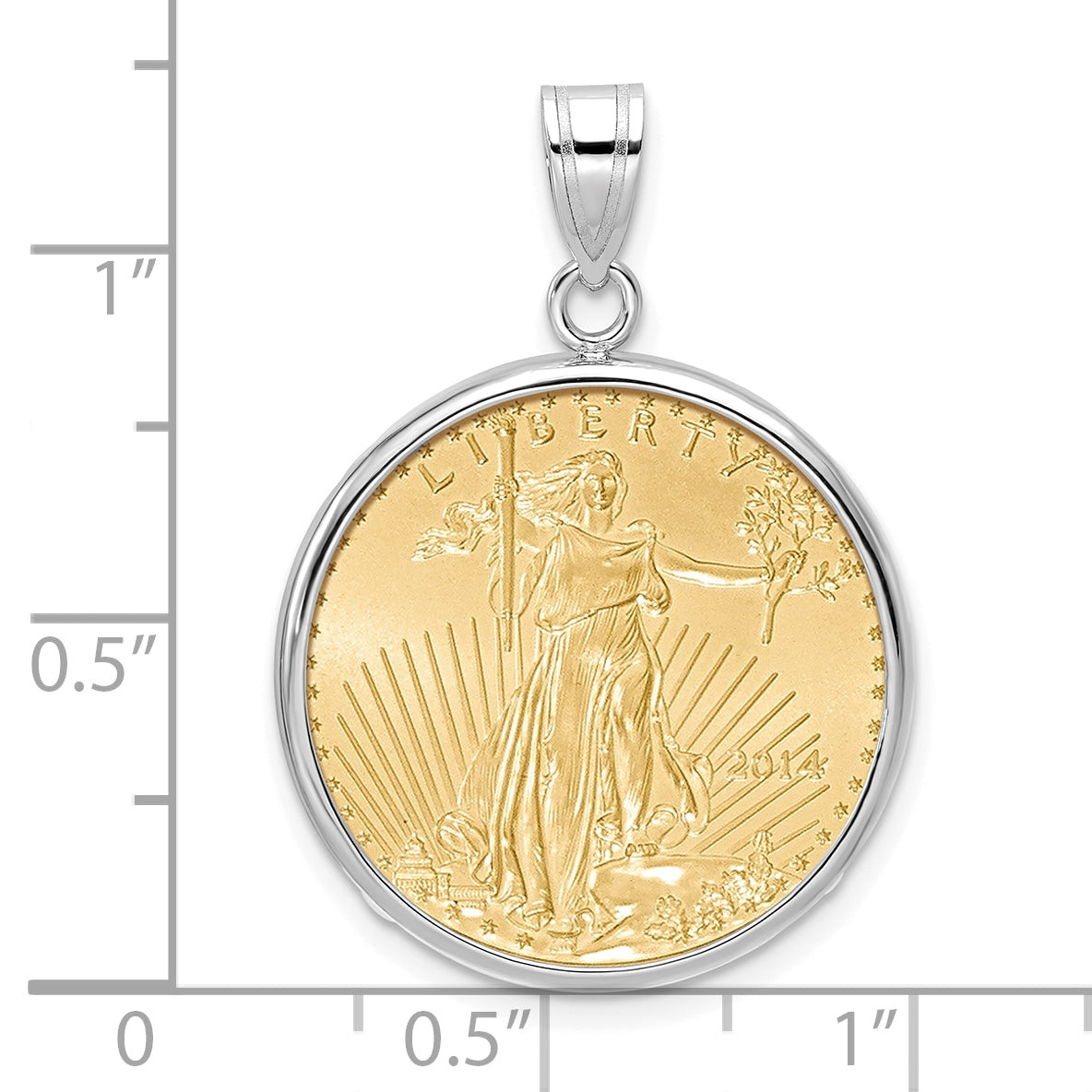 14K White Gold Wideband Distinguished Coin Jewelry Polished Mounted 1/4Oz American Eagle Prong Bezel Pendant