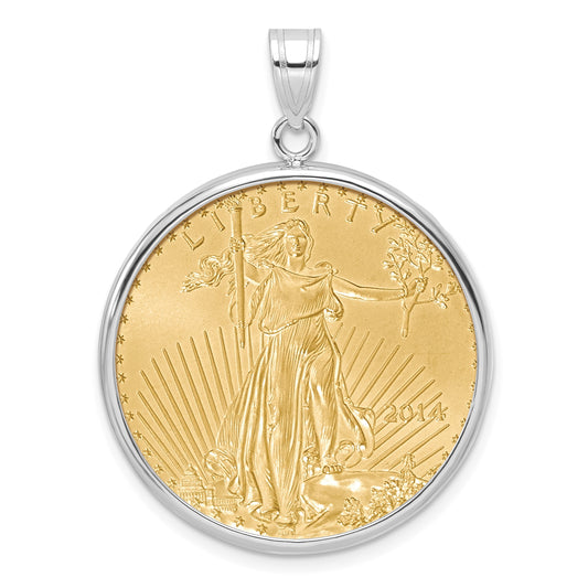 14K White Gold Wideband Distinguished Coin Jewelry Polished Mounted 1/2Oz American Eagle Prong Bezel Pendant