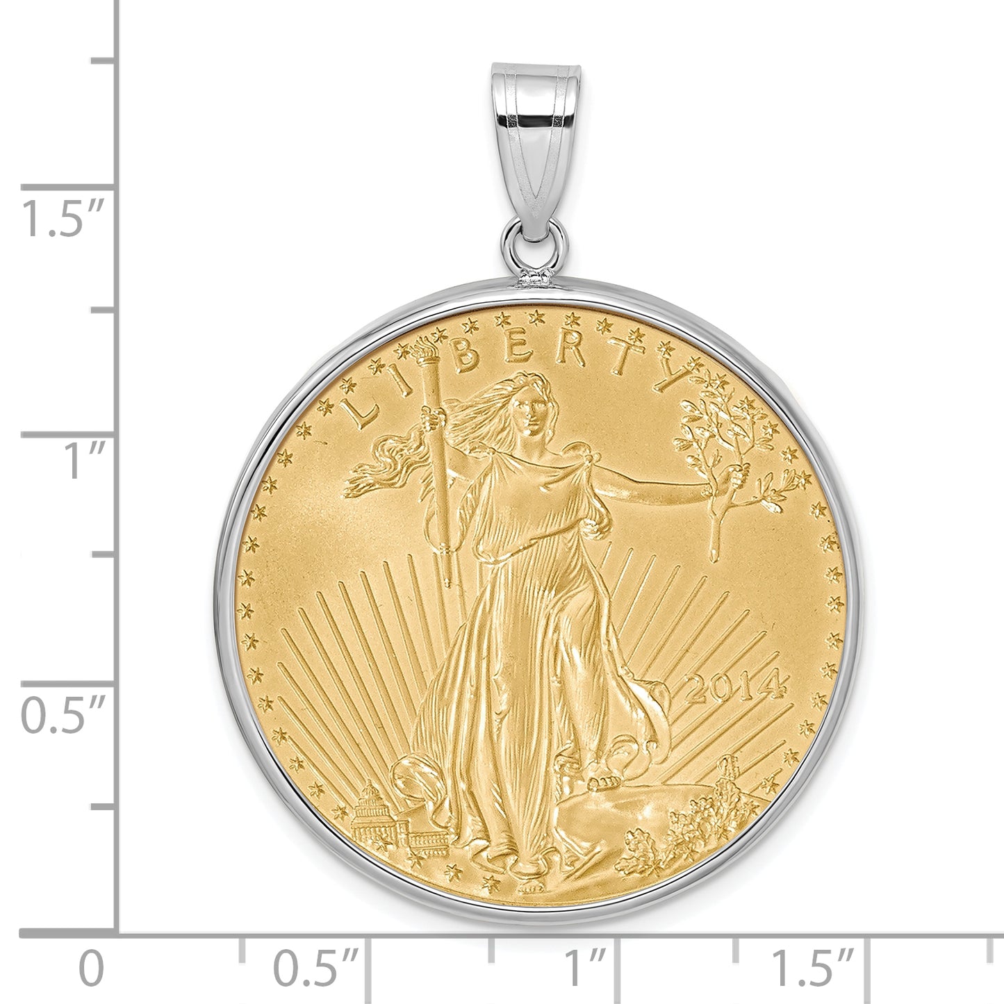 14K White Gold Wideband Distinguished Coin Jewelry Polished Mounted 1Oz American Eagle Prong Bezel Pendant