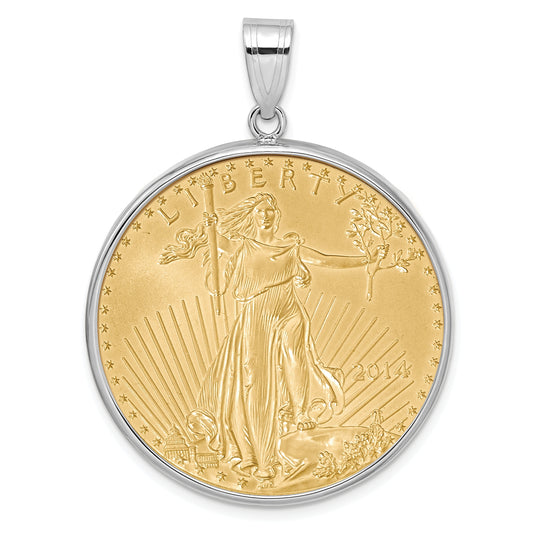 14K White Gold Wideband Distinguished Coin Jewelry Polished Mounted 1Oz American Eagle Prong Bezel Pendant