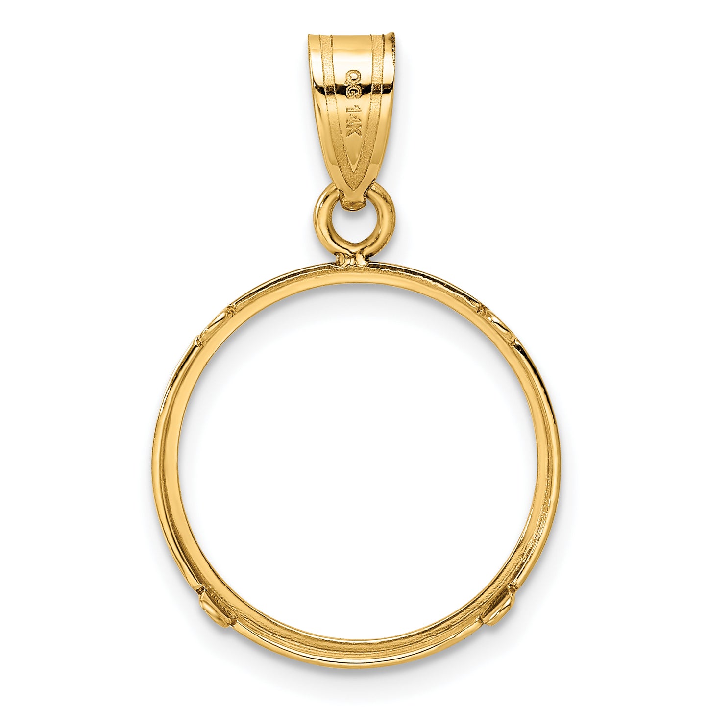 14K Yellow Gold Wideband Distinguished Coin Jewelry Polished 16.5mm Prong Bezel Pendant