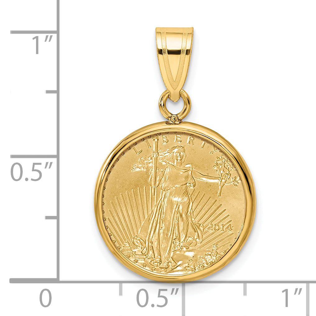 14K Yellow Gold Wideband Distinguished Coin Jewelry Polished Mounted 1/10Oz American Eagle Prong Bezel Pendant