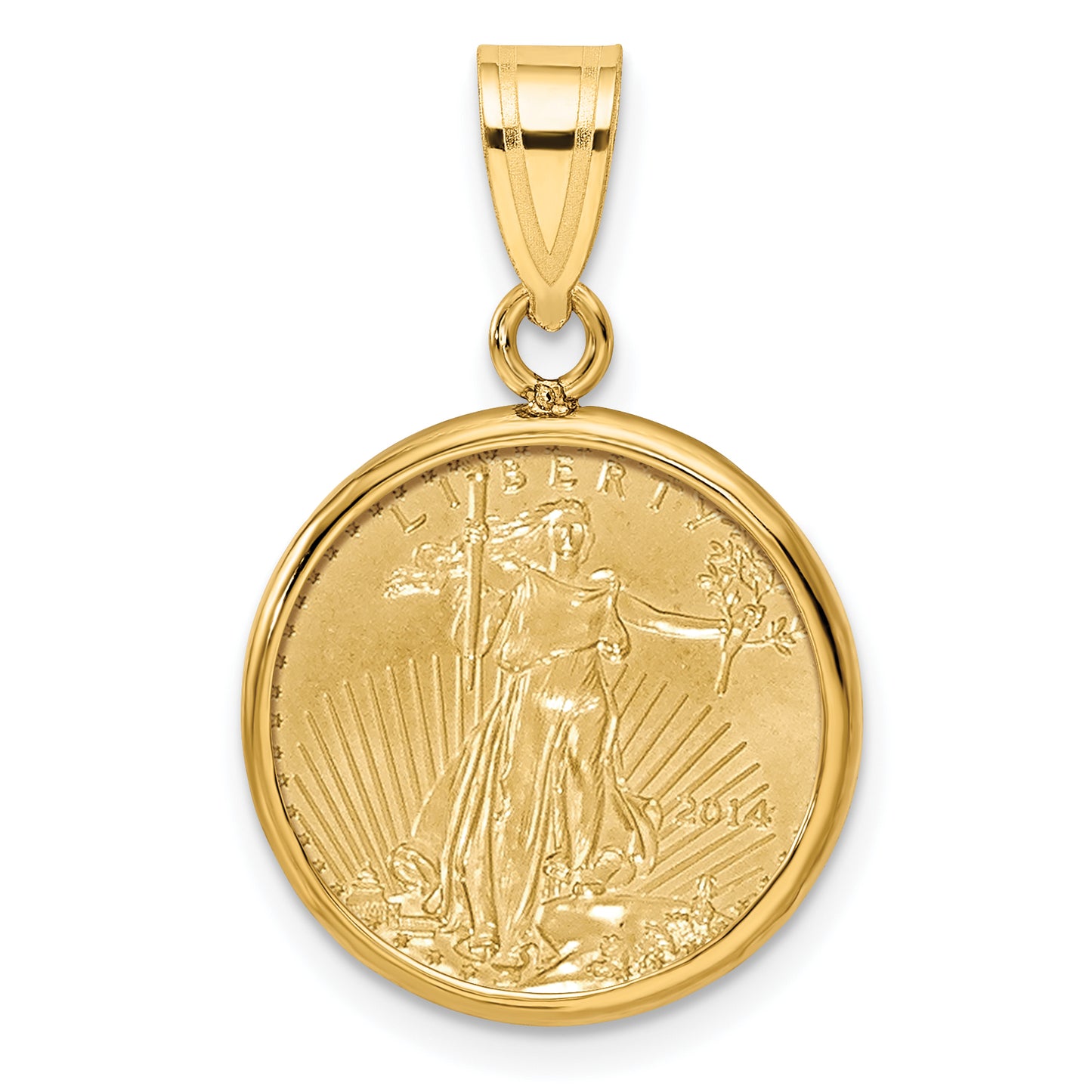 14K Yellow Gold Wideband Distinguished Coin Jewelry Polished Mounted 1/10Oz American Eagle Prong Bezel Pendant