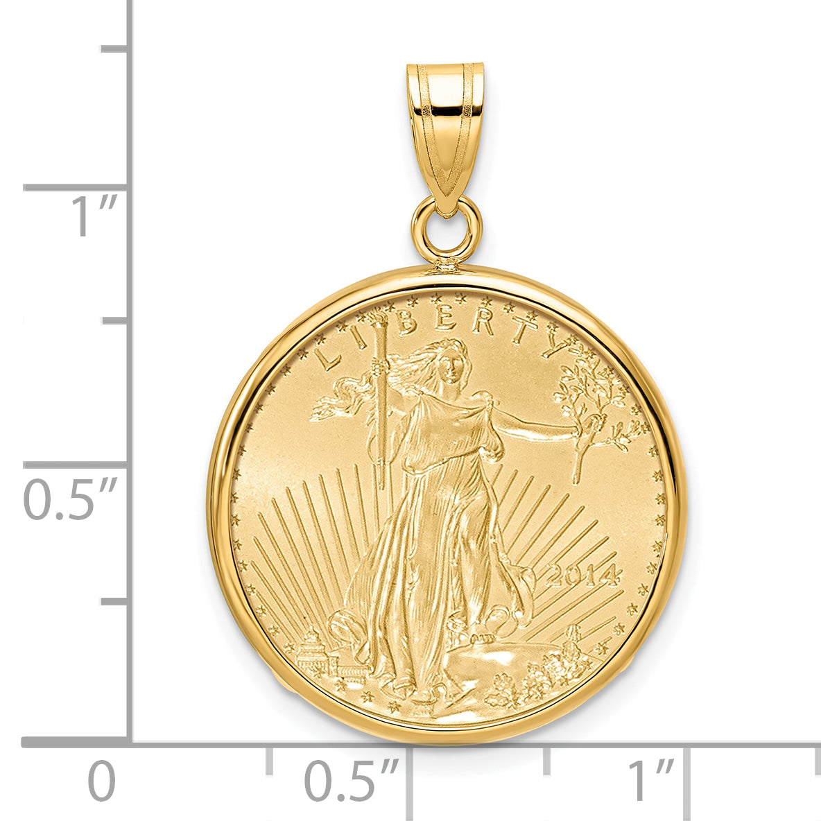 14K Yellow Gold Wideband Distinguished Coin Jewelry Polished Mounted 1/4Oz American Eagle Prong Bezel Pendant