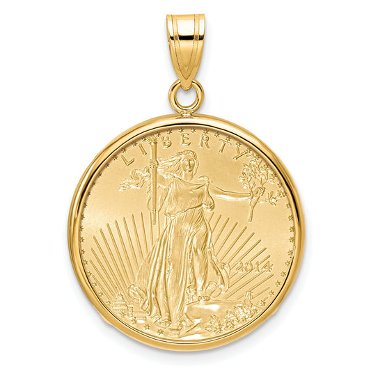 14K Yellow Gold Wideband Distinguished Coin Jewelry Polished Mounted 1/4Oz American Eagle Prong Bezel Pendant