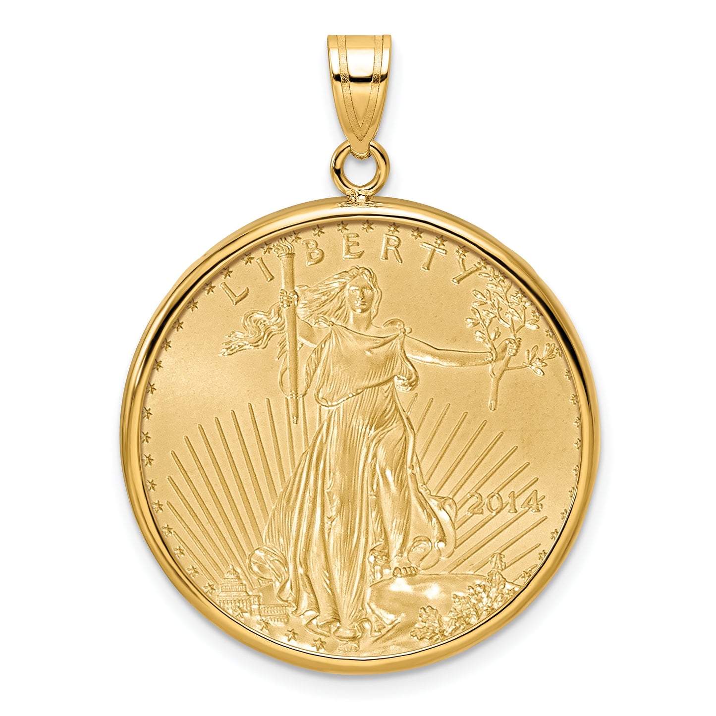 14K Yellow Gold Wideband Distinguished Coin Jewelry Polished Mounted 1/2Oz American Eagle Prong Bezel Pendant