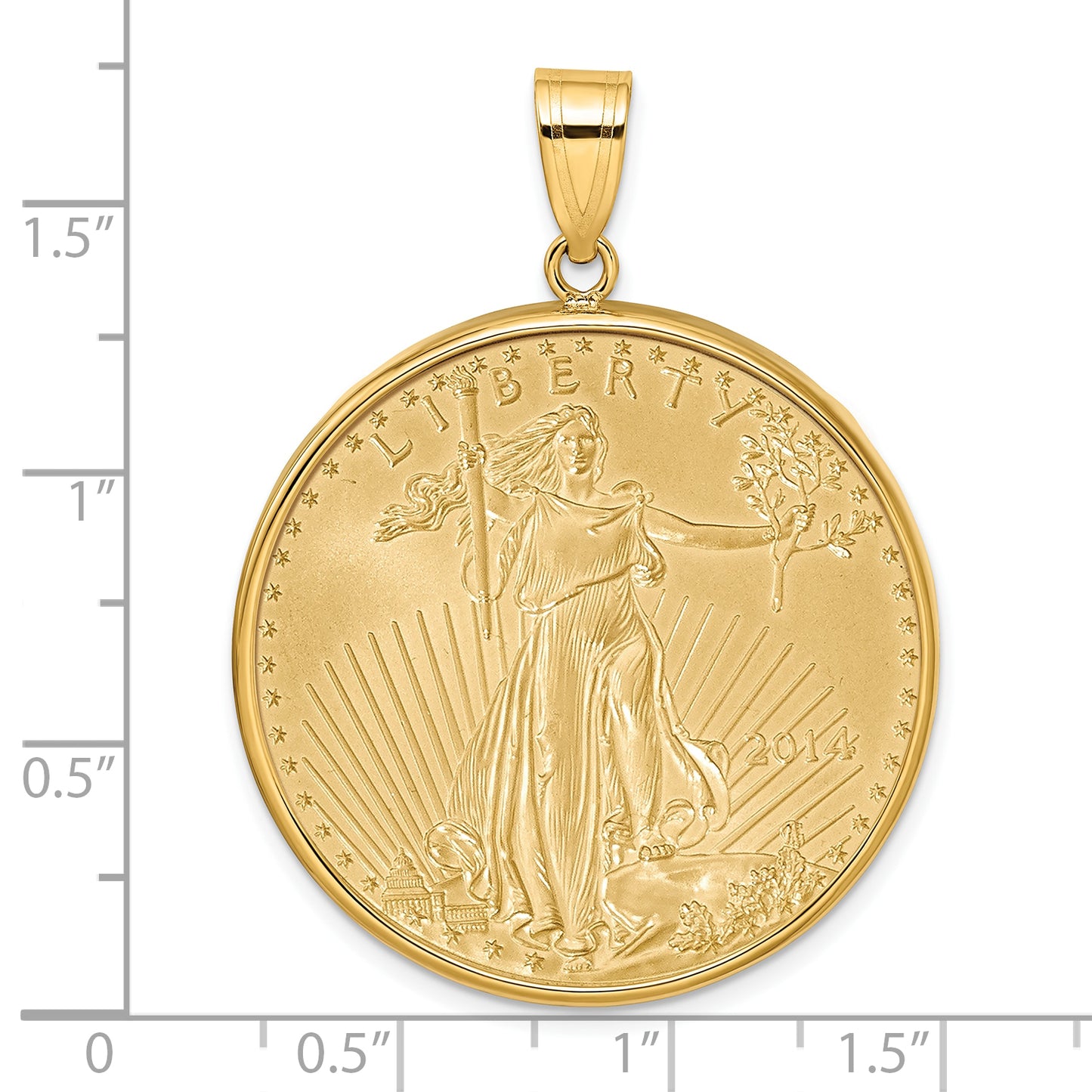 14K Yellow Gold Wideband Distinguished Coin Jewelry Polished Mounted 1Oz American Eagle Prong Bezel Pendant