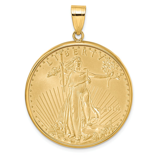 14K Yellow Gold Wideband Distinguished Coin Jewelry Polished Mounted 1Oz American Eagle Prong Bezel Pendant