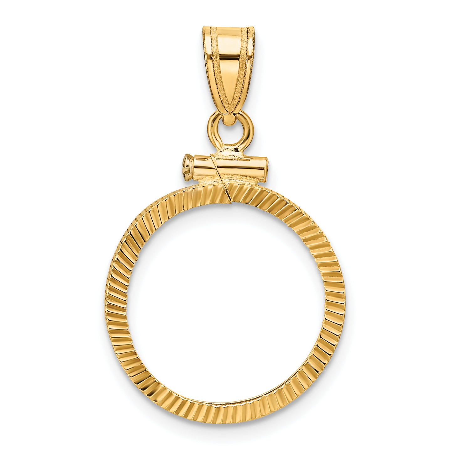 14K Yellow Gold Wideband Distinguished Coin Jewelry Polished And Diamond-Cut 16.5mm X 1.35mm Screw Top Bezel Pendant