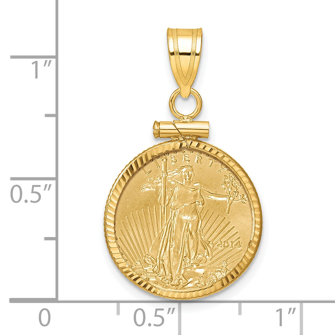 14K Yellow Gold Wideband Distinguished Coin Jewelry 14Ky Diamond-Cut Screw Top Mounted 1/10Oz American Eagle Bezel Pendant