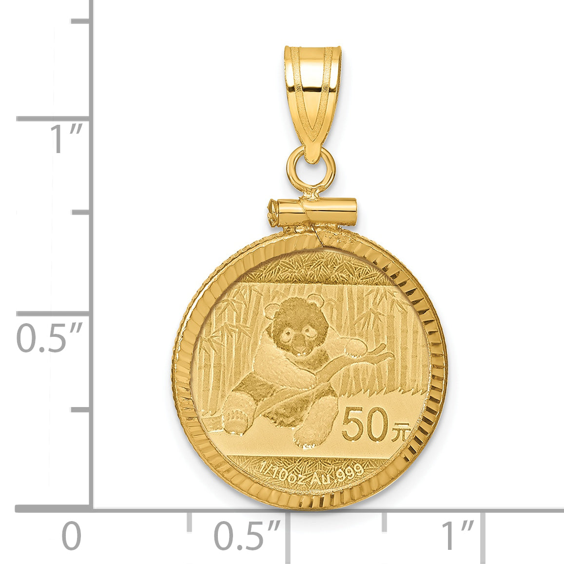 14K Yellow Gold Wideband Distinguished Coin Jewelry 14Ky Diamond-Cut Screw Top Mounted 1/10Oz Panda Bezel Pendant