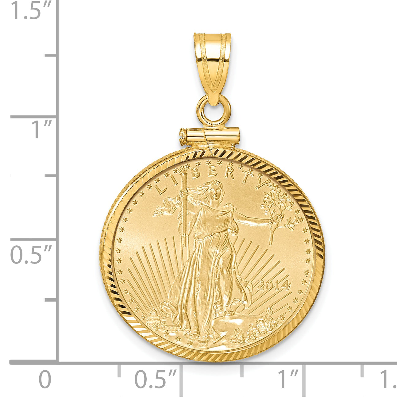 14K Yellow Gold Wideband Distinguished Coin Jewelry 14Ky Diamond-Cut Screw Top Mounted 1/4Oz American Eagle Bezel Pendant