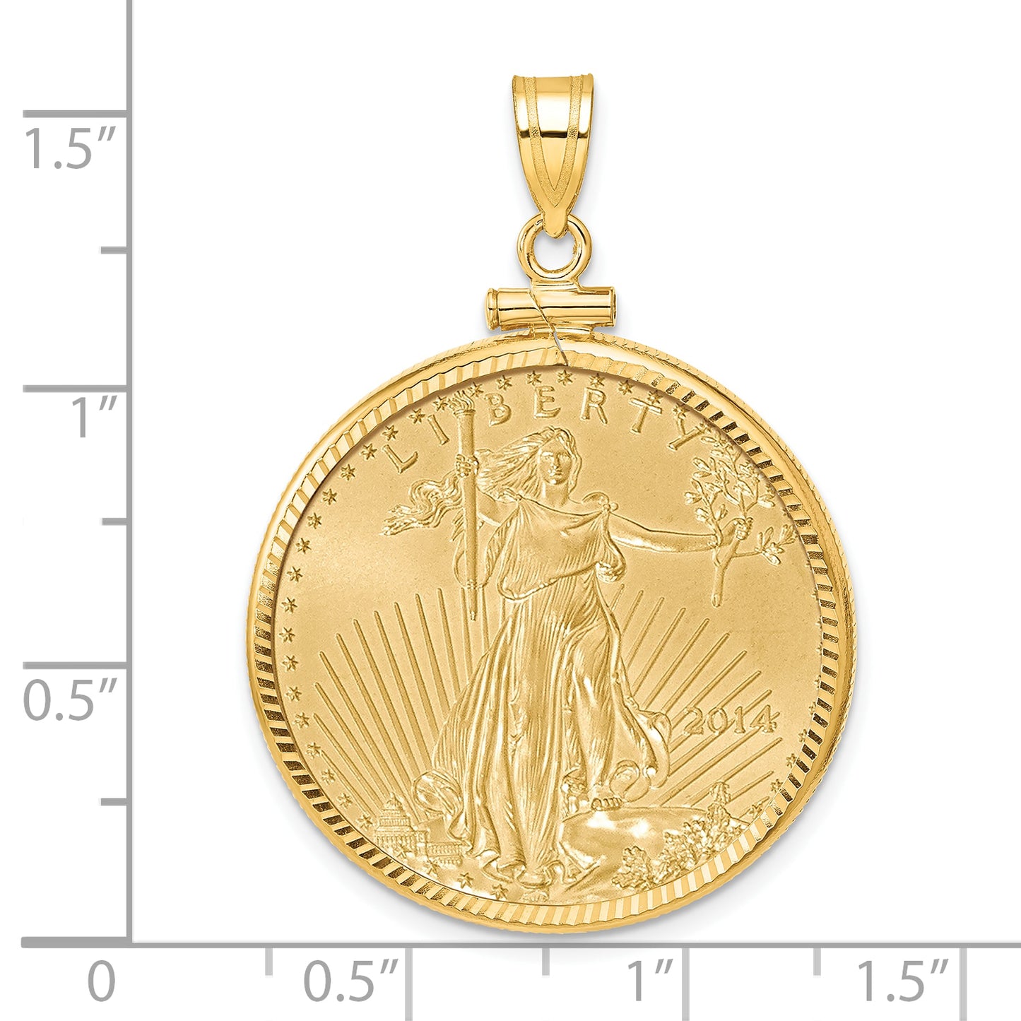 14K Yellow Gold Wideband Distinguished Coin Jewelry 14Ky Diamond-Cut Screw Top Mounted 1/2Oz American Eagle Bezel Pendant