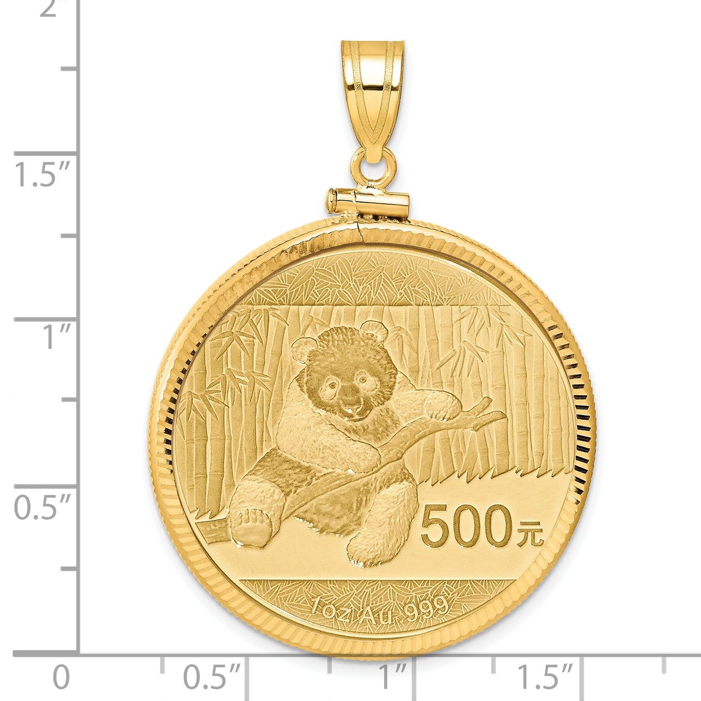 14K Yellow Gold Wideband Distinguished Coin Jewelry 14Ky Diamond-Cut Screw Top Mounted 1Oz Panda Bezel Pendant