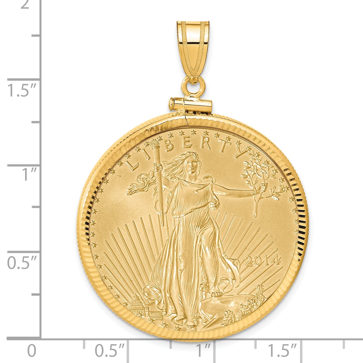 14K Yellow Gold Wideband Distinguished Coin Jewelry 14Ky Diamond-Cut Screw Top Mounted 1Oz American Eagle Bezel Pendant