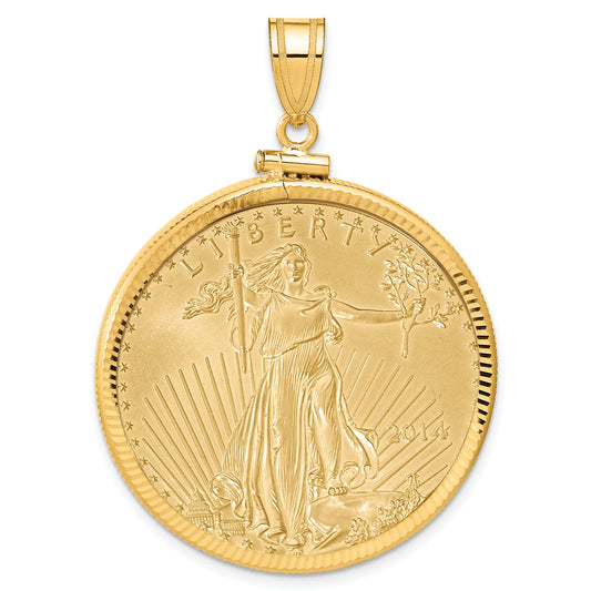 14K Yellow Gold Wideband Distinguished Coin Jewelry 14Ky Diamond-Cut Screw Top Mounted 1Oz American Eagle Bezel Pendant