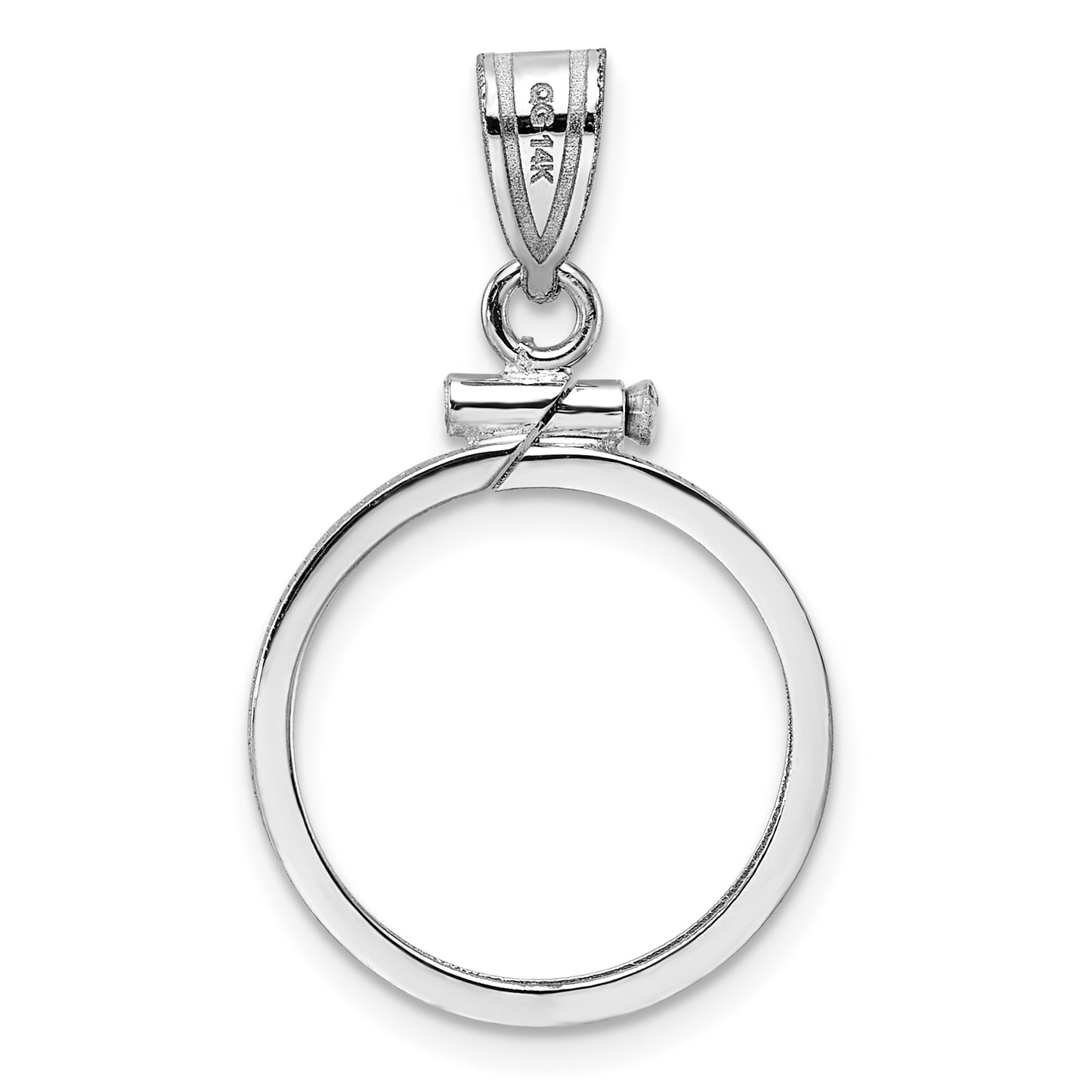 14K White Gold Wideband Distinguished Coin Jewelry Polished 16.5mm X 1.35mm Screw Top Bezel Pendant