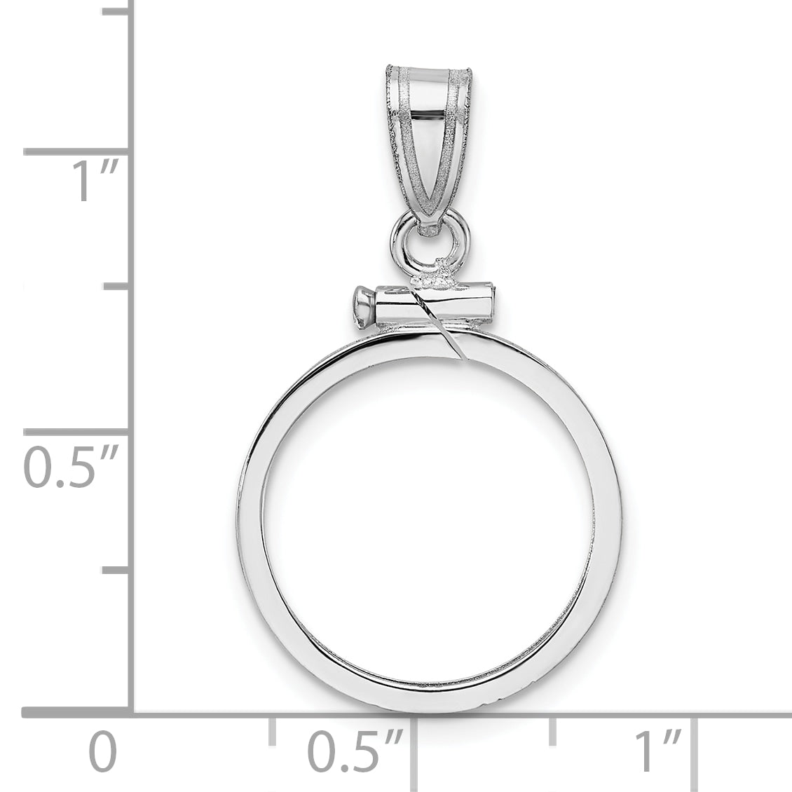 14K White Gold Wideband Distinguished Coin Jewelry Polished 16.5mm X 1.35mm Screw Top Bezel Pendant