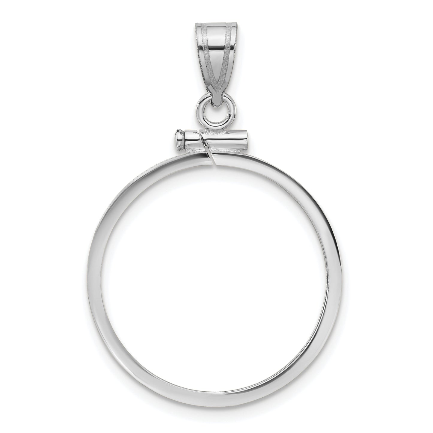 14K White Gold Wideband Distinguished Coin Jewelry Polished 22.0mm X 1.9mm Screw Top Bezel Pendant