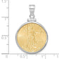 14K White Gold Wideband Distinguished Coin Jewelry Polished Mounted 1/4Oz American Eagle Screw Top Bezel Pendant