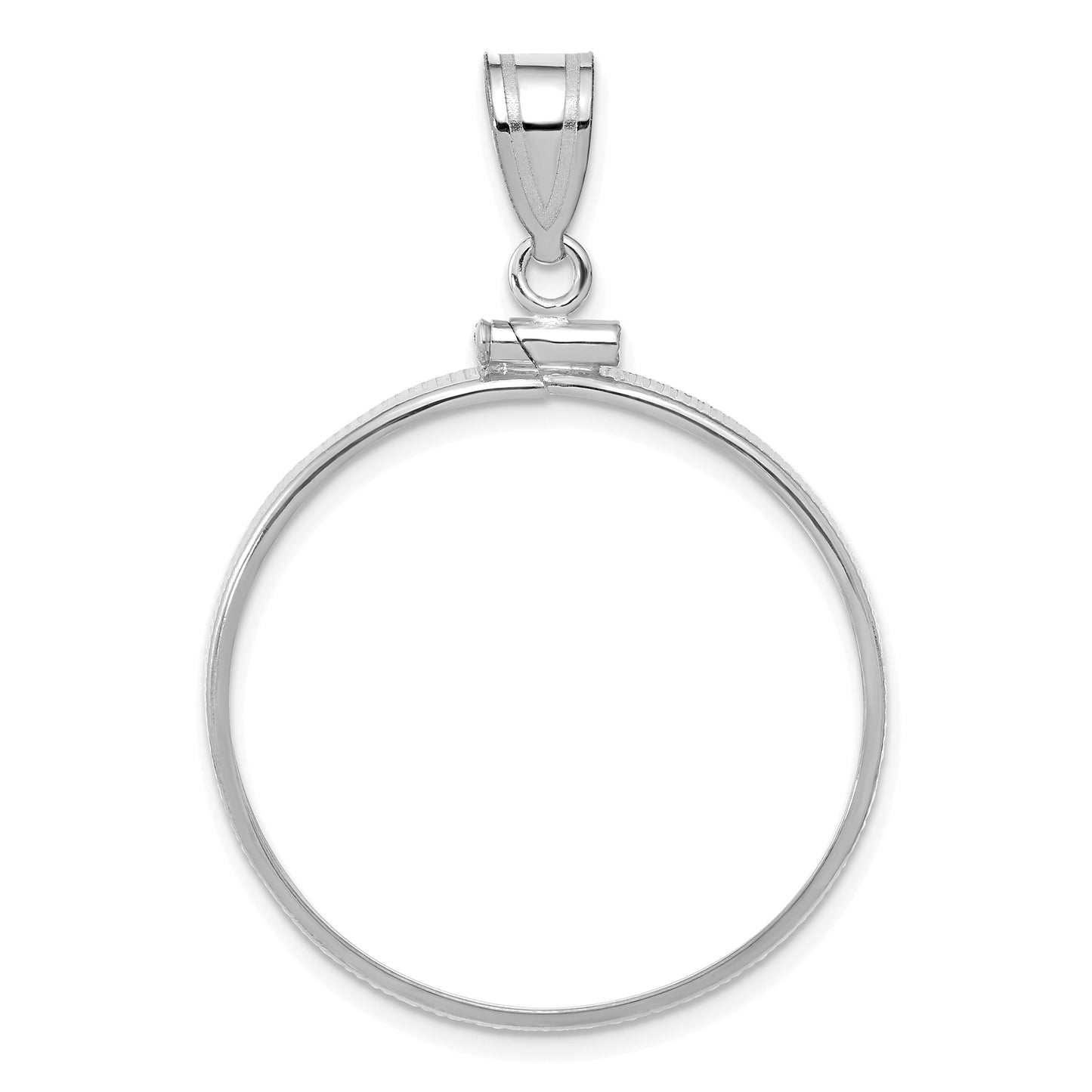 14K White Gold Wideband Distinguished Coin Jewelry Polished 27.0mm X 2.35mm Screw Top Bezel Pendant