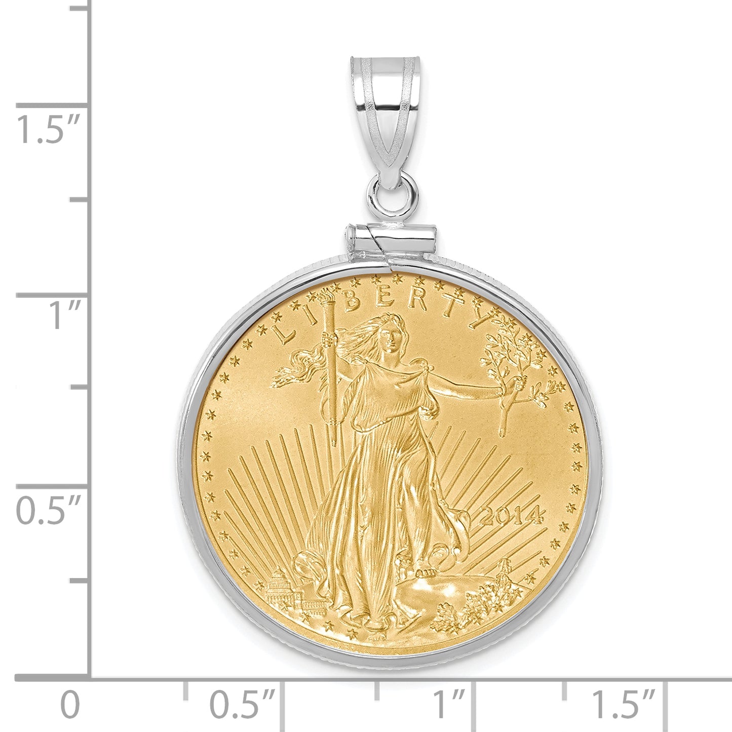 14K White Gold Wideband Distinguished Coin Jewelry Polished Mounted 1/2Oz American Eagle Screw Top Bezel Pendant