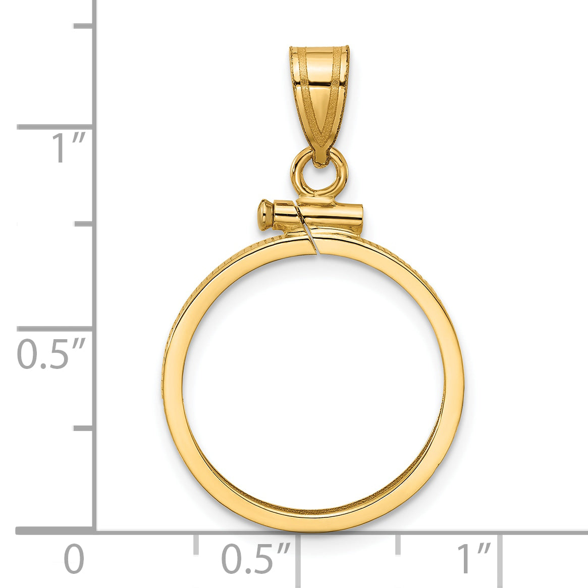 14K Yellow Gold Wideband Distinguished Coin Jewelry Polished 18.0mm X 1.35mm Screw Top Bezel Pendant