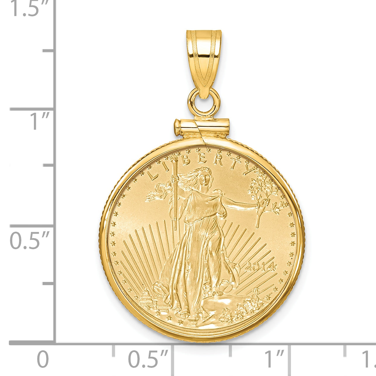 14K Yellow Gold Wideband Distinguished Coin Jewelry Polished Mounted 1/4Oz American Eagle Screw Top Bezel Pendant