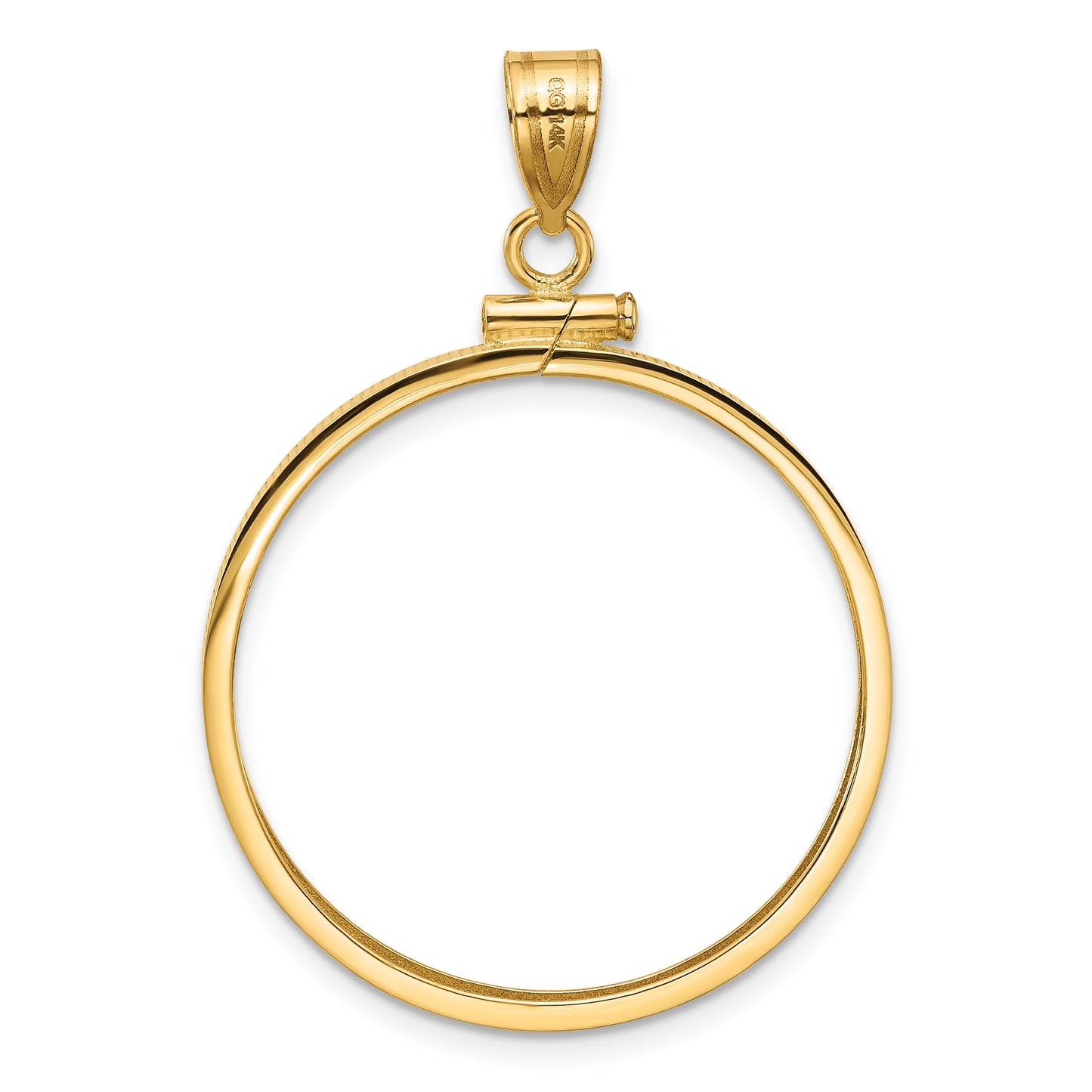 14K Yellow Gold Wideband Distinguished Coin Jewelry Polished 27.0mm X 2.35mm Screw Top Bezel Pendant