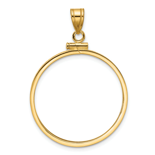 14K Yellow Gold Wideband Distinguished Coin Jewelry Polished 27.0mm X 2.35mm Screw Top Bezel Pendant