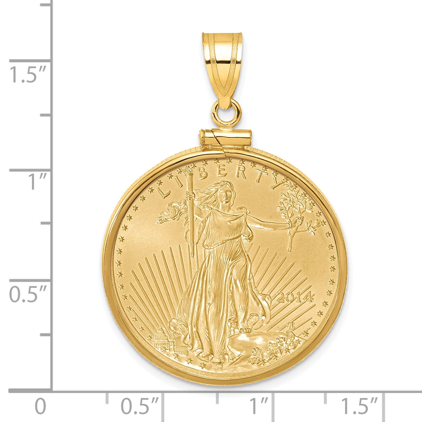 14K Yellow Gold Wideband Distinguished Coin Jewelry Polished Mounted 1/2Oz American Eagle Screw Top Bezel Pendant