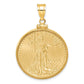 14K Yellow Gold Wideband Distinguished Coin Jewelry Polished Mounted 1/2Oz American Eagle Screw Top Bezel Pendant