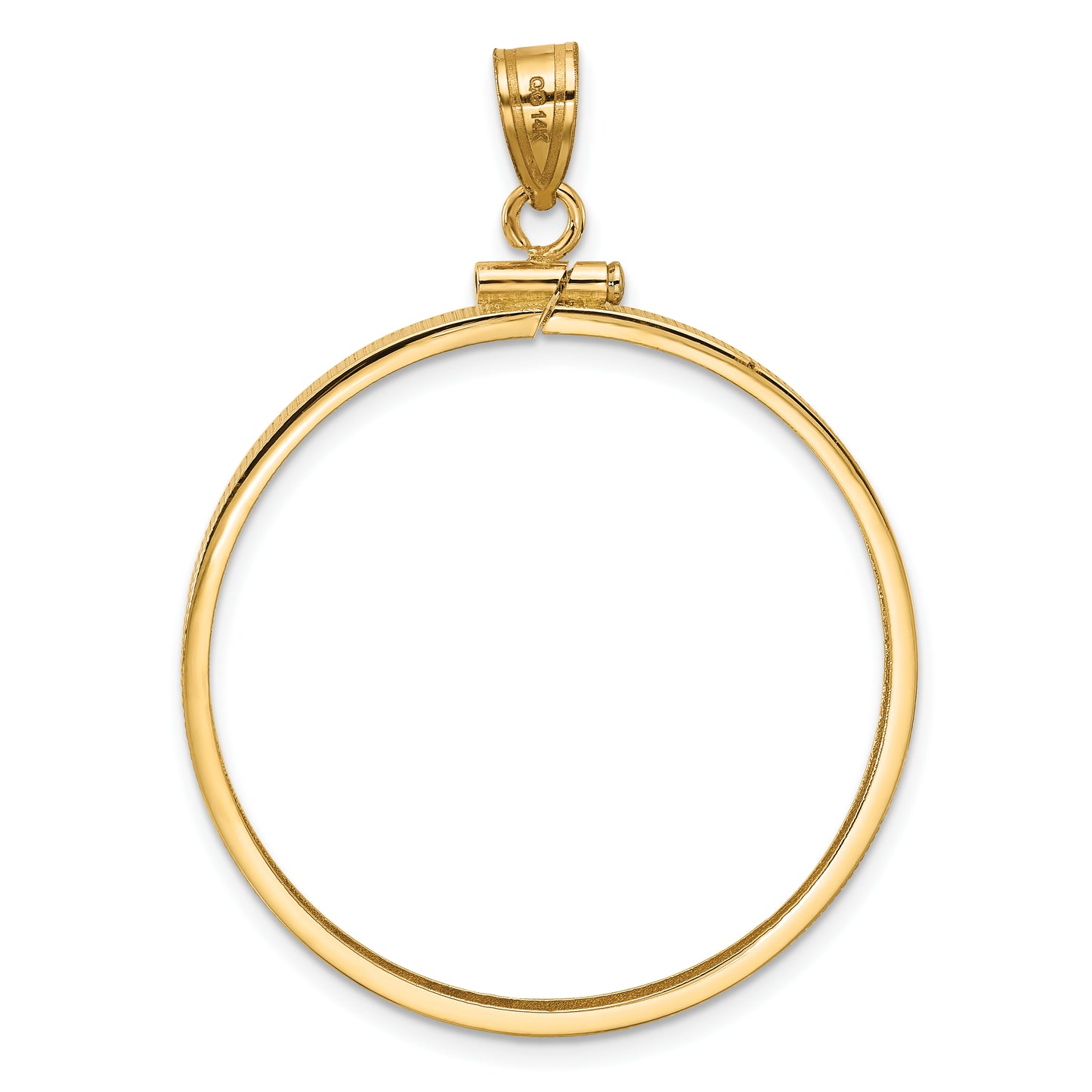 14K Yellow Gold Wideband Distinguished Coin Jewelry Polished 32.0mm X 2.85mm Screw Top Bezel Pendant