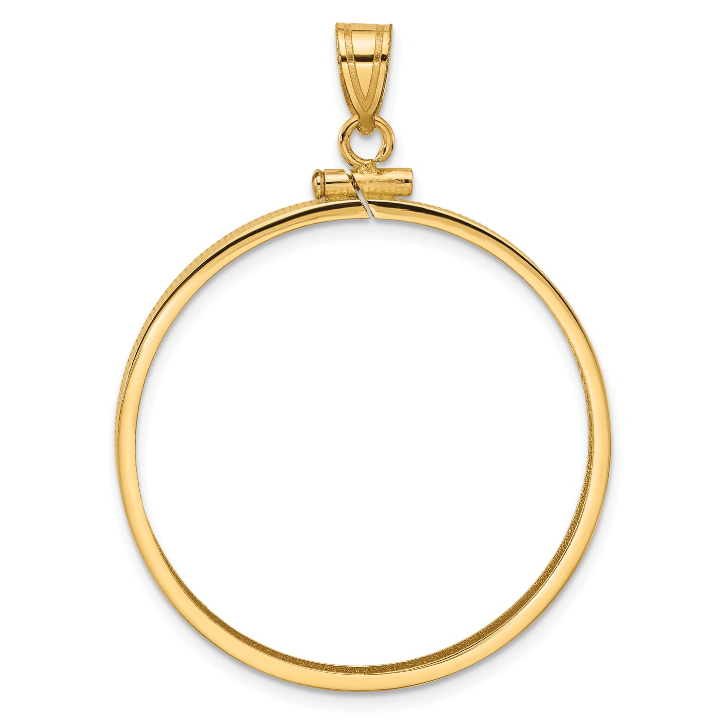 14K Yellow Gold Wideband Distinguished Coin Jewelry Polished 32.0mm X 2.85mm Screw Top Bezel Pendant