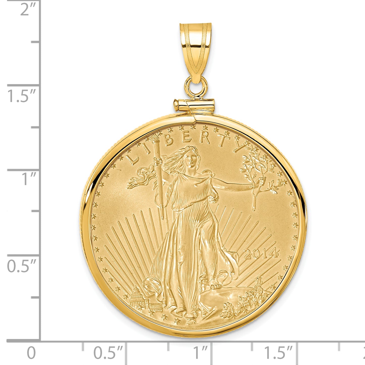 14K Yellow Gold Wideband Distinguished Coin Jewelry Polished Mounted 1Oz American Eagle Screw Top Bezel Pendant