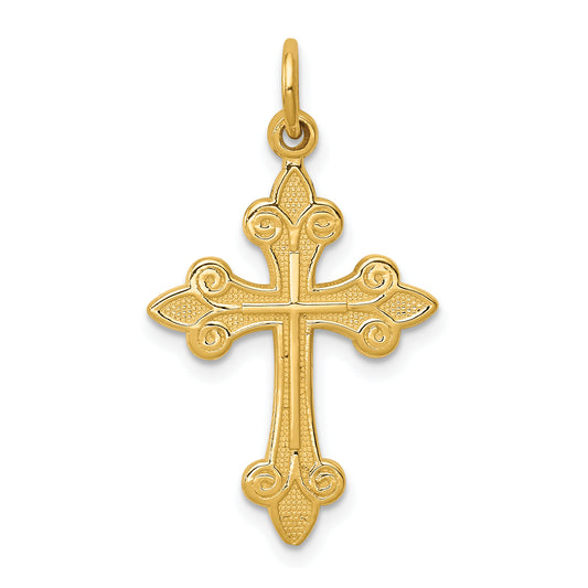 14K Yellow Gold Fleur De Lis Cross Pendant