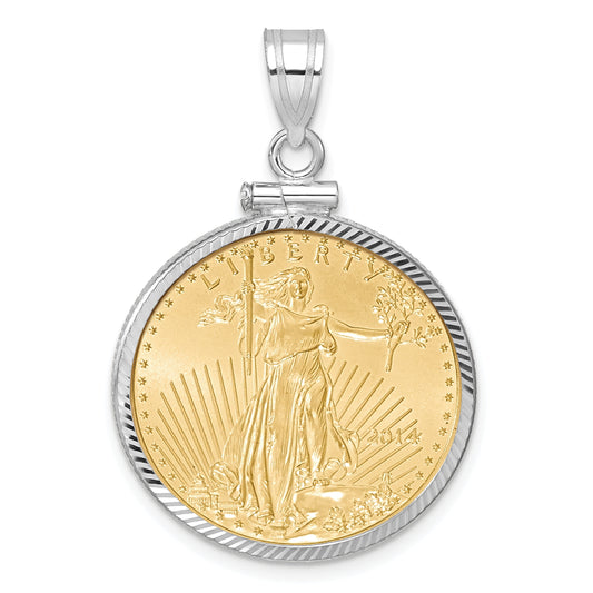 14K White Gold Wideband Distinguished Coin Jewelry 14Kw Diamond-Cut Screw Top Mounted 1/4Oz American Eagle Bezel Pendant