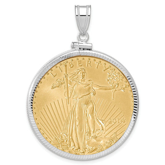 14K White Gold Wideband Distinguished Coin Jewelry 14Kw Diamond-Cut Screw Top Mounted 1Oz American Eagle Bezel Pendant