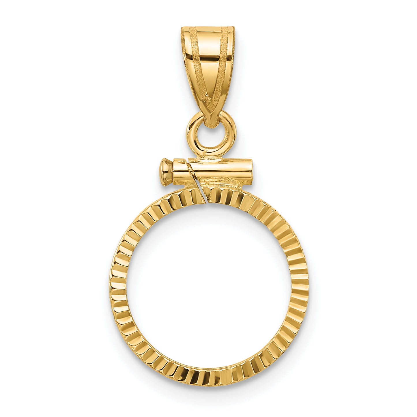 14K Yellow Gold Wideband Distinguished Coin Jewelry Polished And Diamond-Cut 13.0mm X 1.1mm Screw Top Bezel Pendant